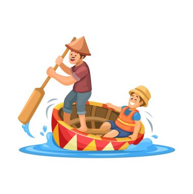 Vietnam Sepet Teknesi Dönen Turist Çekim Çizgi Film Çizim Vektörü