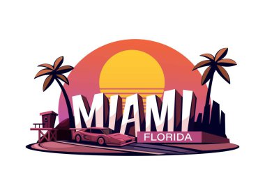 Miami Florida Seyahat Maskot İllüstrasyon Vektörü