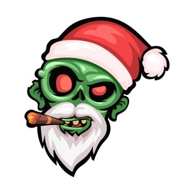 Zombi Noel Baba Baş Karakteri Çizim Vektörü