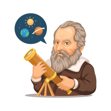 Galileo Galilei Büyük Bilimsel Astronomi Karakteri Çizim Vektörü