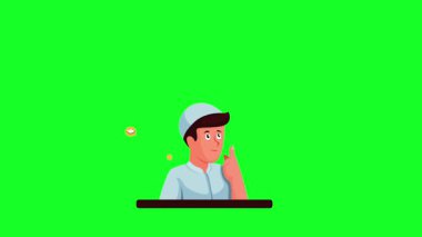 Ramazan sezonunda Müslüman Adam Etkinliği Yeşil Arkaplanda Çizgi Film Animasyonu