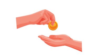 Başka bir kişiye para vermek, Bağış ve Yardım Sembolü Beyazlar Arkaplanında Canlandırıldı