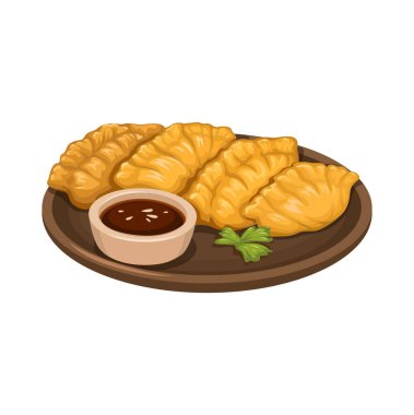 Soya soslu Kızarmış Hamur Mantı Çizim Vektörü
