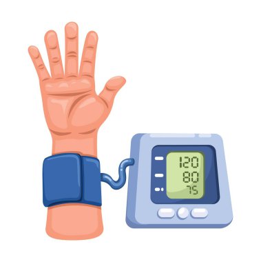 Kan Basıncını Ölçen İnsan Eli Çizgi Film Çizim Vektörü