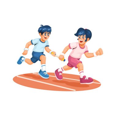 Erkek ve Kız Koşu Maratonu Çizgi Film Çizgi Filmi Vektörü