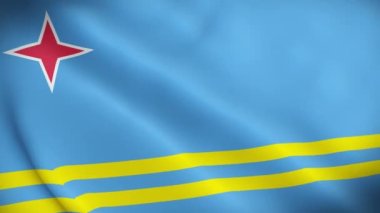 Aruba Bayrağı. Ulusal 3d Aruba bayrağı dalgalanıyor. Rüzgarda dalgalanan Aruba görüntülerinin bayrağı. Aruba 4K Canlandırması Bayrağı