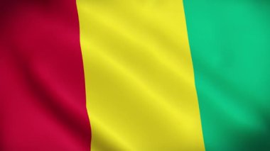 Gine Bayrağı. Kumaş kumaş kumaş dokusu bayrağı 3 boyutlu betimleme. Gine Cumhuriyeti 'nin Gerçek Doku Bayrağı