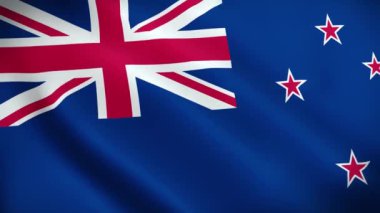 Yeni Zelanda Ulusal Bayrak Bayrağı Dalgalanan 3D Döngü Animasyonu. Yüksek Kalite 4K Çözünürlük.