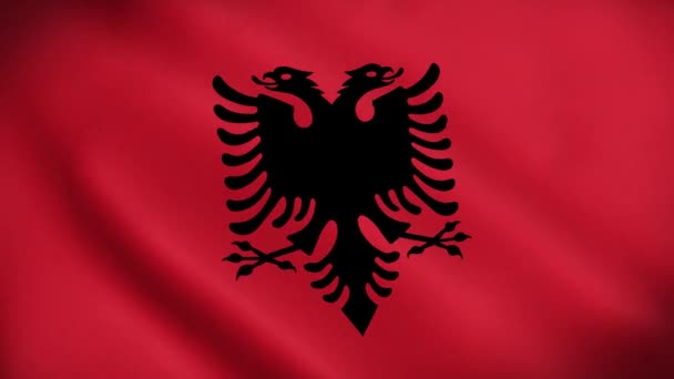 Σημαία Της Αλβανίας Κυματίζει Στον Άνεμο Εθνική Σημαία Της Αλβανίας — Αρχείο Βίντεο