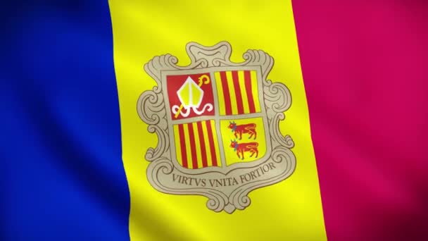 Andorra Bayrağı Rüzgarda Dalgalanıyor Andorra Bayrağının Kusursuz Döngü Animasyonu Eylül — Stok video
