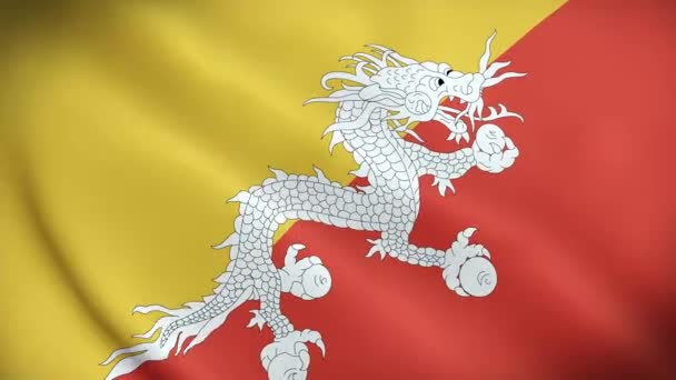 Bhutáni Zászló Nemzeti Bhutáni Zászlólobogás Bhutáni Videó Zászlaja Ahogy Integet — Stock videók