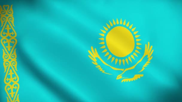 Kazakistan Bayrağı Kazakistan Saten Kumaş Desenli Bayrağını Sallıyor Kazakistan Cumhuriyeti — Stok video