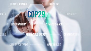 ortam Cop29 iş adamı sanal düğmeye basıyor.