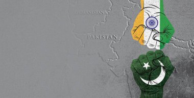 Pakistan ve Hindistan haritası eski çatlak dokuya boyanmış