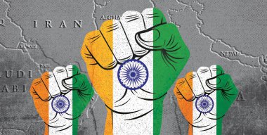 Hindistan bayrağı yumruğa boyanmış.