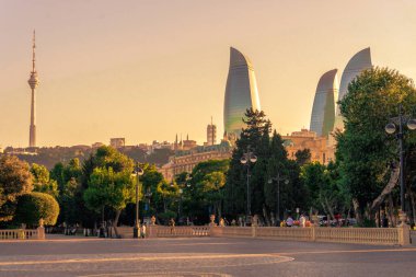 Seyahat ve tatil konsepti. Bakü, Azerbaycan.