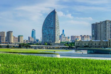 Şehir manzarası. Tatil ve seyahat konsepti. Bakü, Azerbaycan.