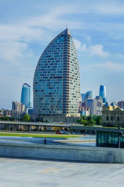 Şehir manzarası. Tatil ve seyahat konsepti. Bakü, Azerbaycan.