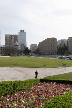 Şehir manzarası. Tatil ve seyahat konsepti. Bakü, Azerbaycan.