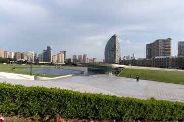 Şehir manzarası. Tatil ve seyahat konsepti. Bakü, Azerbaycan.