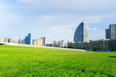 Şehir manzarası. Tatil ve seyahat konsepti. Bakü, Azerbaycan.