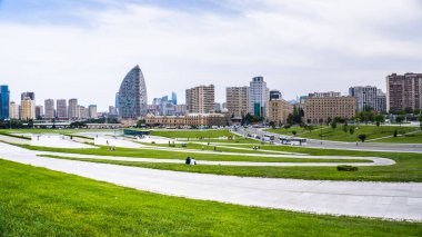 Şehir manzarası. Tatil ve seyahat konsepti. Bakü, Azerbaycan.