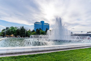 Beautiful fountain. Spring mood in Baku, Azerbaijan. Travel and holiday concept.