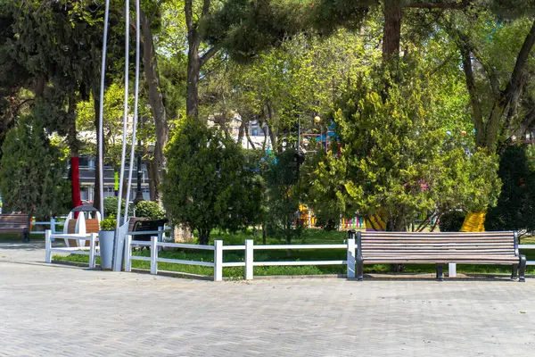 Bakü, Azerbaycan 'da bahar havası. Seyahat ve tatil konsepti.