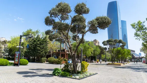 Bakü, Azerbaycan 'da bahar havası. Seyahat ve tatil konsepti.