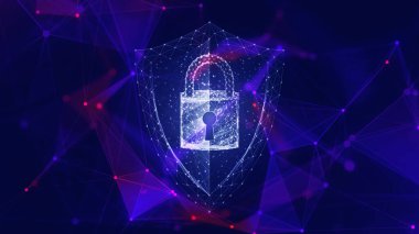 siber güvenlik kavramı, verili asma kilit, dijital teknoloji arka planı.