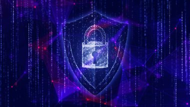 Siber güvenlik kavramı. Karanlık arkaplanda dijital asma kilit.