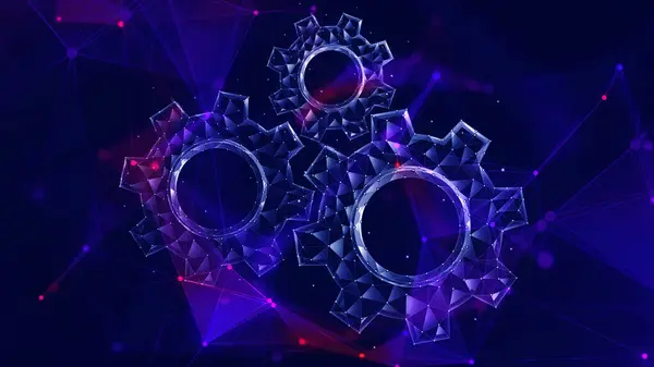 Çarklı fütüristik dişli mekanizma. Teknoloji arka planı, dişli ve vites konsepti. soyut teknoloji ve bilim.