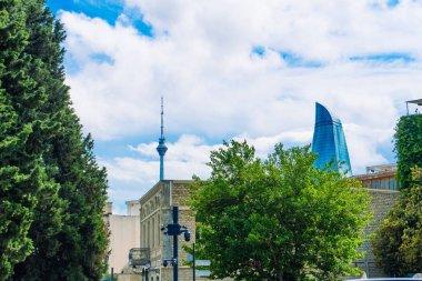 Bakü, Azerbaycan 'da şehir manzarası ele geçirildi.