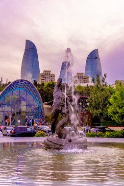 Bakü, Azerbaycan 'da şehir manzarası ele geçirildi.