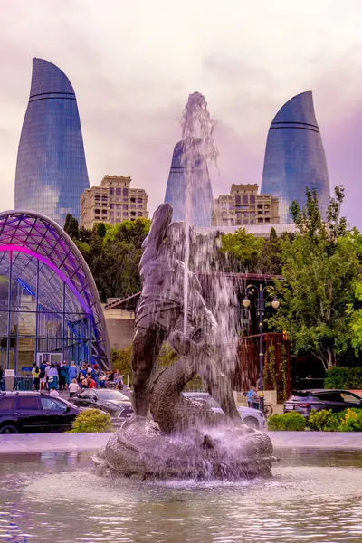 Bakü, Azerbaycan 'da şehir manzarası ele geçirildi.