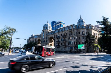 Bakü şehrinin seyahat ve turizm konsepti, Azerbaycan.