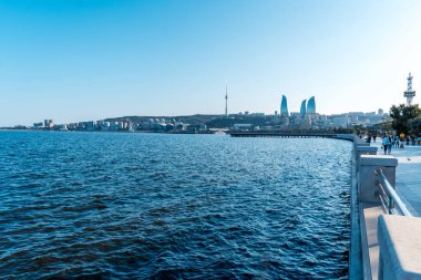 Bakü şehrinin seyahat ve turizm konsepti, Azerbaycan.
