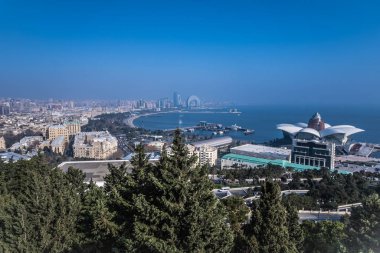 Bakü şehrinin seyahat ve turizm konsepti, Azerbaycan.