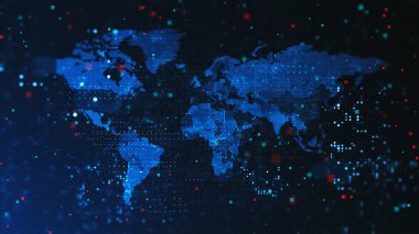 Dijital dünya haritası arkaplanı kare noktalar ve çizgilerle kaplı. Flaş haber ya da belgesel konsepti.