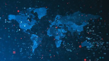 Dijital dünya haritası arkaplanı kare noktalar ve çizgilerle kaplı. Flaş haber ya da belgesel konsepti.