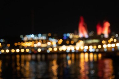 Şehir manzarasında bir gece manzarası. Bakü, Azerbaycan. 28.06.2025.