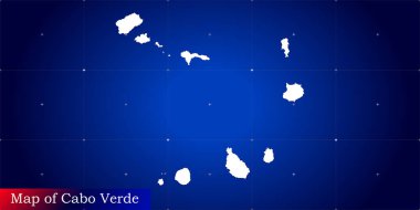 Digital map of Cabo Verde. Illustrated with dynamic grid network.