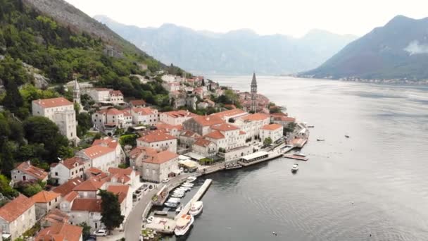 Conceito Atracções Turísticas Mediterrâneo Vista Superior Baía Kotor Perto Cidade — Vídeo de Stock