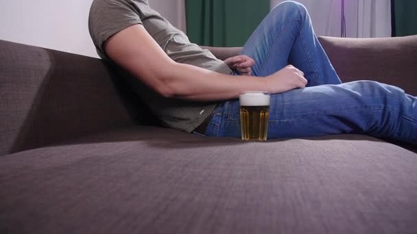 Bir Bardak Bira Kanepeye Düşer — Stok video