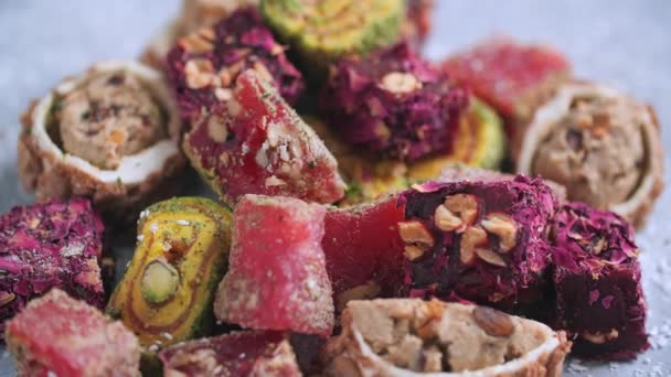 Pojęcie Tradycyjnej Kuchni Lokalnych Potraw Wschodnie Słodycze Rozkosz Turecka — Wideo stockowe