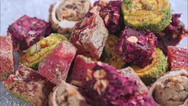 Concetto Cucina Tradizionale Piatti Locali Dolci Orientali Delizia Turca — Video Stock