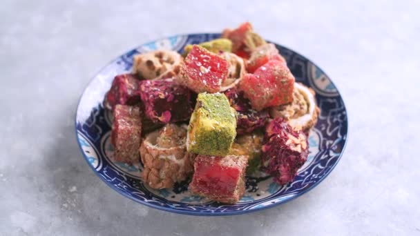 Concept Traditional Cuisine Local Dishes Oriental Sweets Turkish Delight — Stock Video