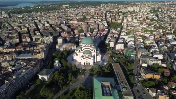 Drone Vista Templo Saint Sava Uma Das Maiores Igrejas Ortodoxas — Vídeo de Stock
