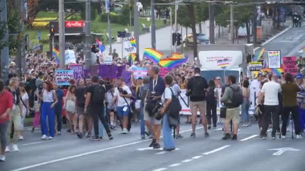 Serbia Belgrade September 2023 Belgrade Pride Procession Parade Participants Streets — Stock Video