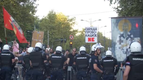 Serbien Belgrad September 2023 Stolze Gegner Protestieren Vor Einer Reihe — Stockvideo